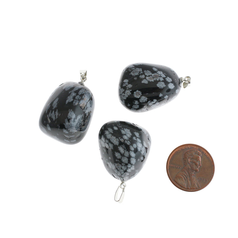 2 Natural Snowflake Obsidian Gemstone Pendants 3D - GEM152