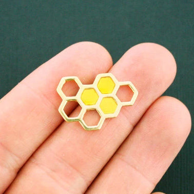 4 Honeycomb Connector Gold Tone Enamel Charms - GC948