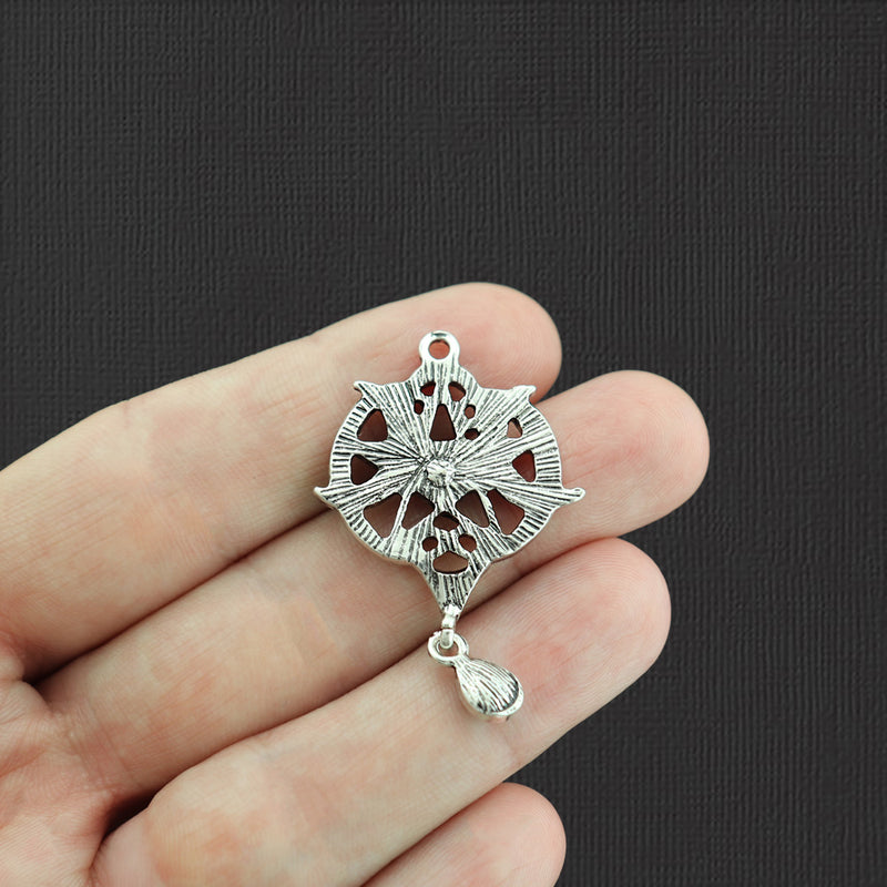 Pentagram Crescent Moon Antique Silver Tone Charms Avec Dangle Strass - SC2402
