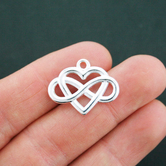 5 Infinity Heart Silver Tone Charms 2 Sided - SC5278