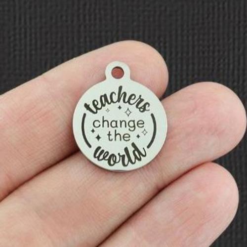 Teachers Stainless Steel Charms - change the world - BFS001-5266