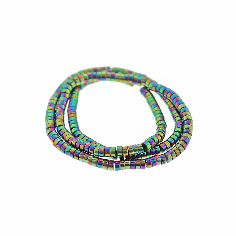 Heishi Hematite Beads 4mm x 2mm - Rainbow Electroplated - 1 Brin 200 Perles - BD2402
