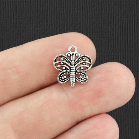 20 Butterfly Antique Silver Tone Charms - SC3642