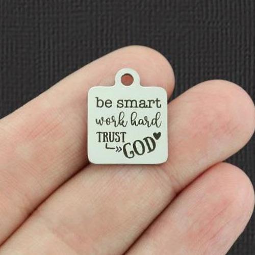 Be smart Stainless Steel Charms - work hard, trust god - BFS013-5287