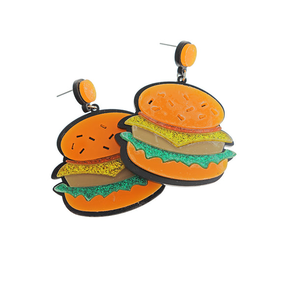 Boucles d'Oreilles Hamburger Paillettes - Clou - 64mm x 51mm - 2 Pièces 1 Paire - ER865