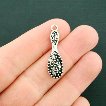 4 Hair Brush Antique Silver Tone Charms 2 Sided - SC6498