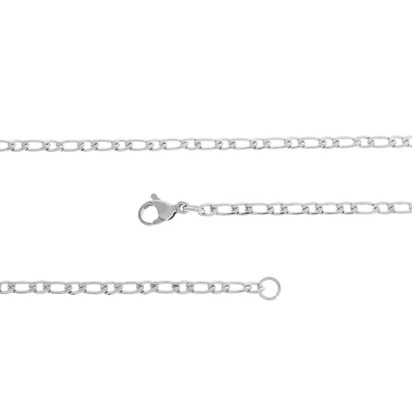 Stainless Steel Figaro Chain Necklaces 23" - 2.5mm - 10 Necklaces - N037