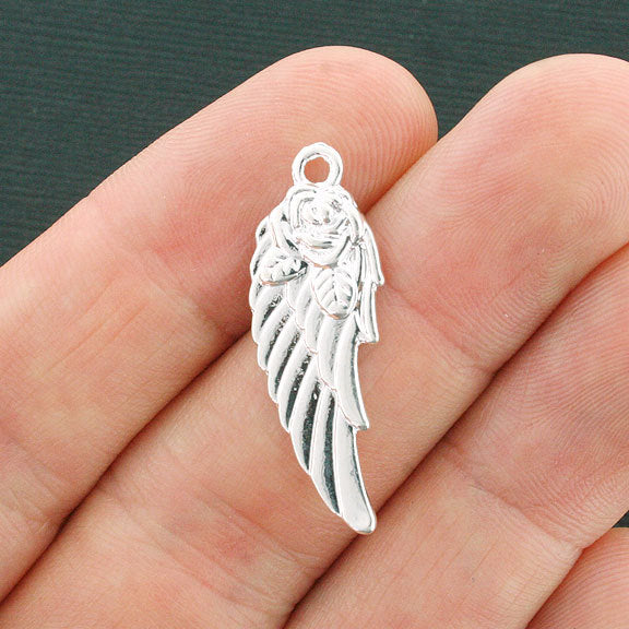 6 Angel Wing Silver Tone Charms 2 Sided - SC3824