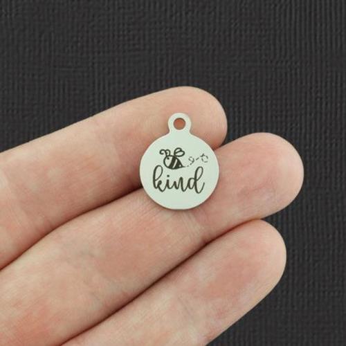 Bee Kind Stainless Steel Small Round Charms - BFS002-5329