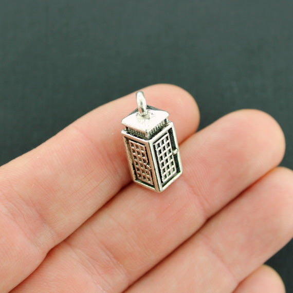5 Telephone Booth Antique Silver Tone Charms 3D  - SC2487