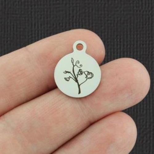 April Sweet Pea Stainless Steel Small Round Charms - BFS002-5339