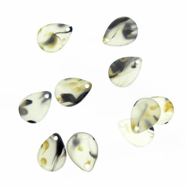 10 Teardrop Black and Gold Glitter Acetate Resin Charms - K390