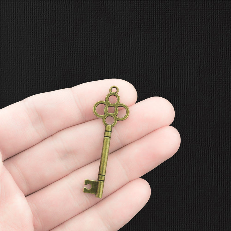 6 Large Key Antique Bronze Tone Charms 2 Sided - BC550