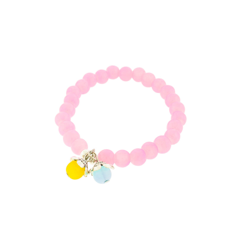 Imitation Jade Bead Bracelet - 50mm - Baby Pink - 1 Bracelet - BB154