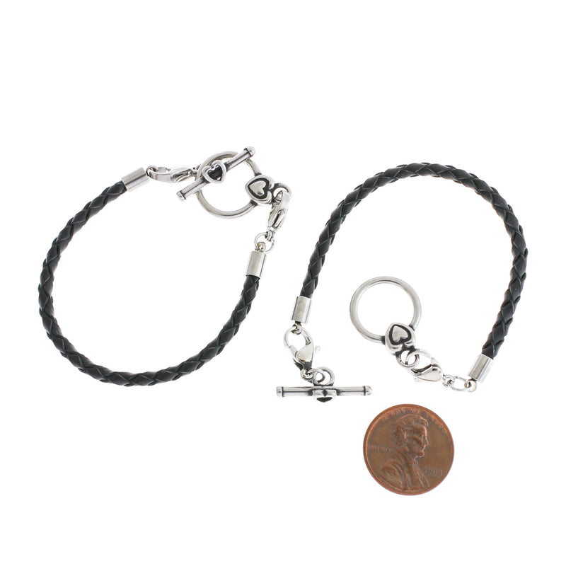 VENTE Bracelets en cuir tressé noir 6 3/4" - 3mm - 2 Bracelets - N262