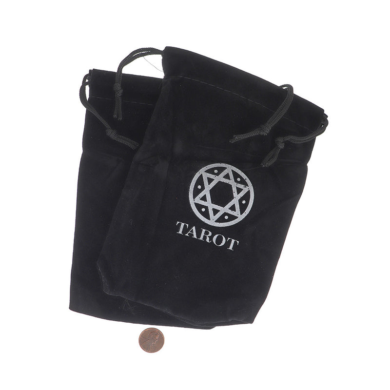 BULK 5 Velvet Drawstring Bags 18cm x 12cm Black with Pentagram Jewelry Pouches - TL272