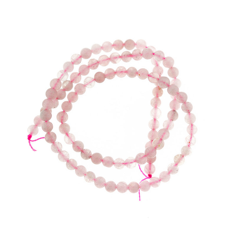 Perles rondes en quartz rose naturel 4 mm - Rose pétale - 1 rang 90 perles - BD820