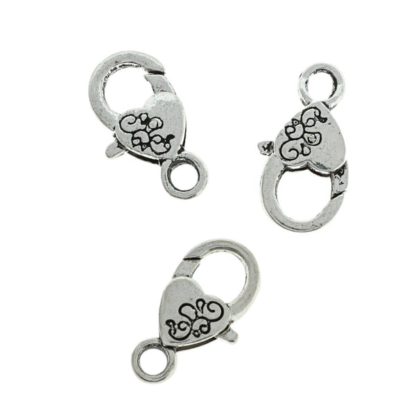 Swirl Design Antique Silver Tone Lobster Clasps 26mm x 13mm - 4 Clasps - FF278