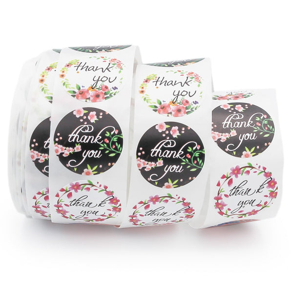 100 étiquettes-cadeaux en papier auto-adhésives de remerciement florales assorties - TL159