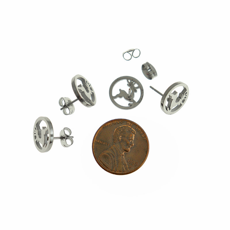Stainless Steel Earrings - Reindeer Studs - 12mm - 2 Pieces 1 Pair - ER856