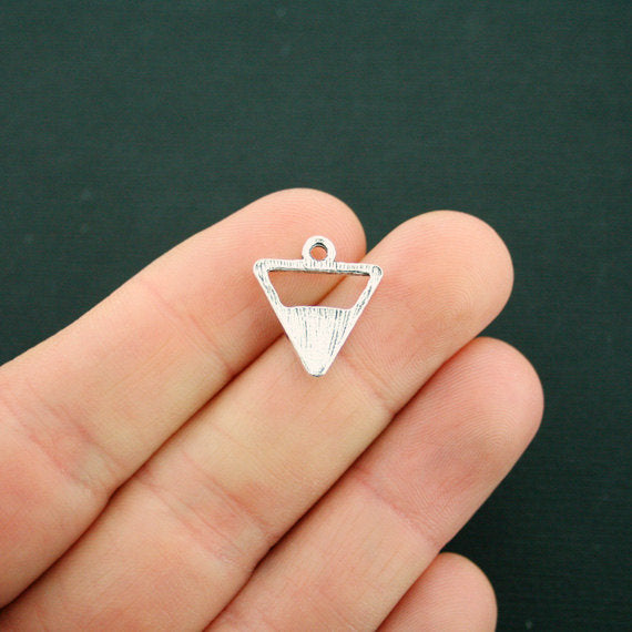 4 Turquoise Triangle Antique Silver Tone Charms With Imitation Turquoise - SC6410