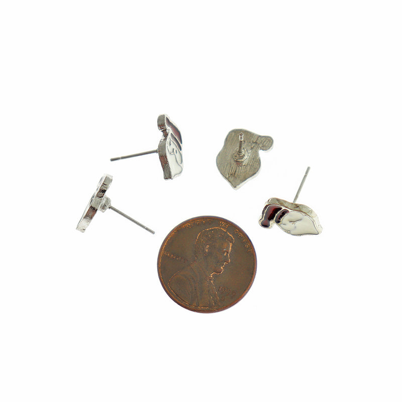Boucles d'oreilles en émail argenté - Clous du père Noël - 20 mm x 13 mm - 2 pièces 1 paire - ER863