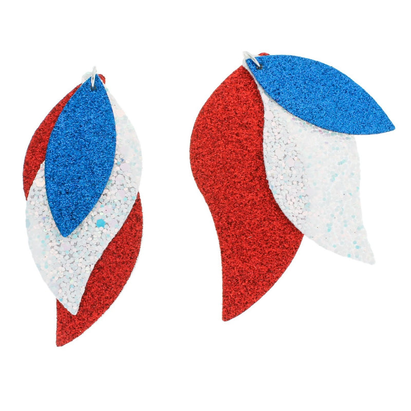 Pendentifs marquise en simili cuir - Rouge patriotique scintillant, bleu et blanc - 1 paire 2 pièces - LP196