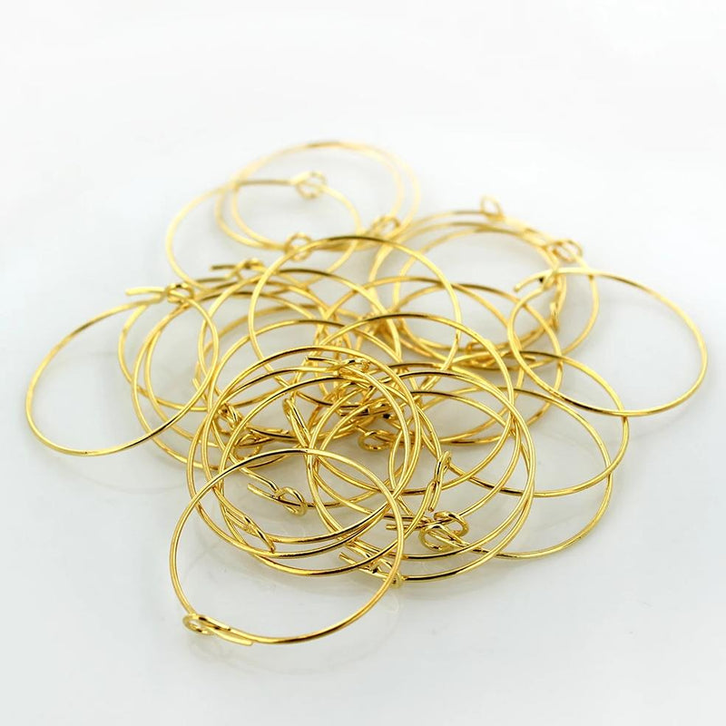 Gold Tone Earring Wires - Wine Charms Hoops - 25mm - 50 Pieces 25 Pairs - Z403
