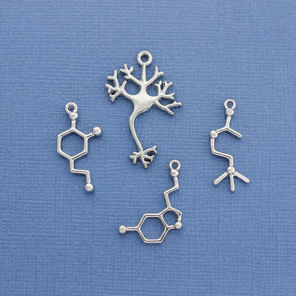 Medical Molecule Collection Silver Tone 4 breloques différentes - COL354
