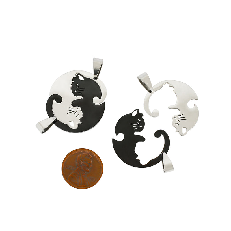 Cat Stainless Steel Charms 2 Sided - 1 Set 2 Pieces - SSP551