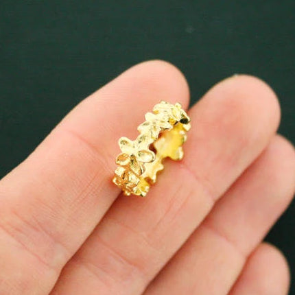 4 Flower Ring Antique Gold Tone Charms 3D - GC450