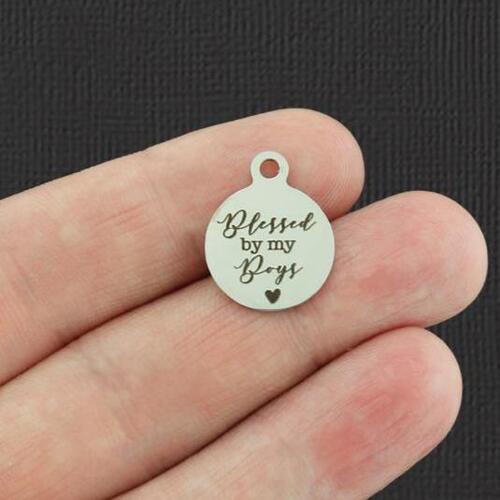 Blessed by my boys Stainless Steel Small Round Charms - BFS002-5423
