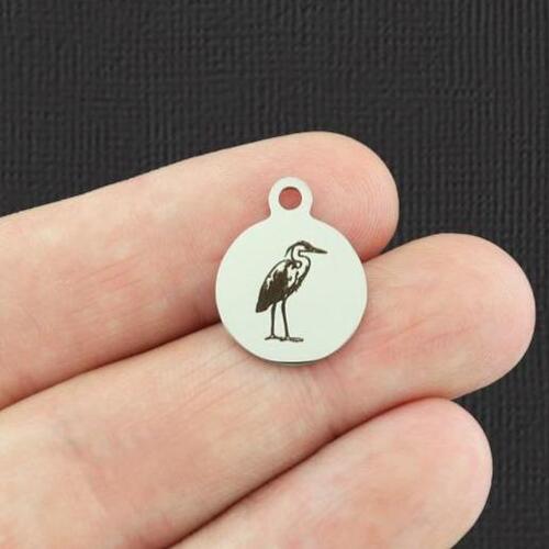 Heron Stainless Steel Small Round Charms - BFS002-5433