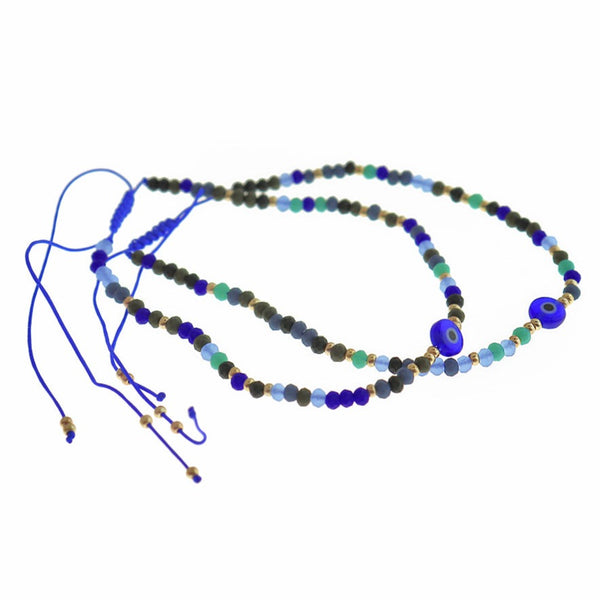 Base de bracelet connecteur réglable cordon nylon bleu avec mauvais œil 3-7.5"- 4mm - 1 bracelet - N810