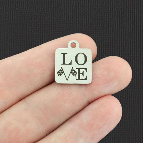 Checkered Flag Stainless Steel Charms - Love - BFS013-5446