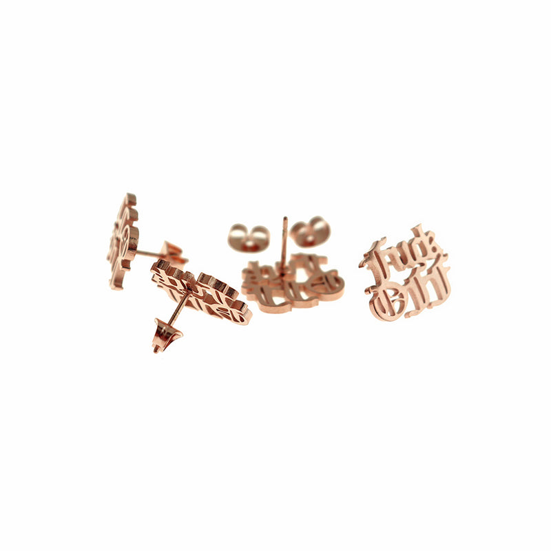 Boucles d'oreilles en acier inoxydable doré rose - F*ck Off Studs - 15mm - 2 pièces 1 paire - ER942