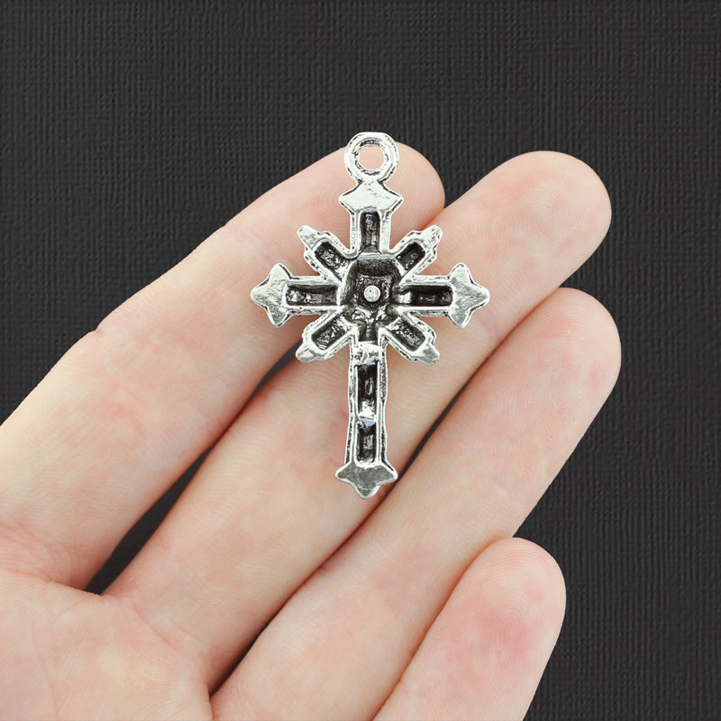 5 Skull Cross Antique Silver Tone Charms - SC7865