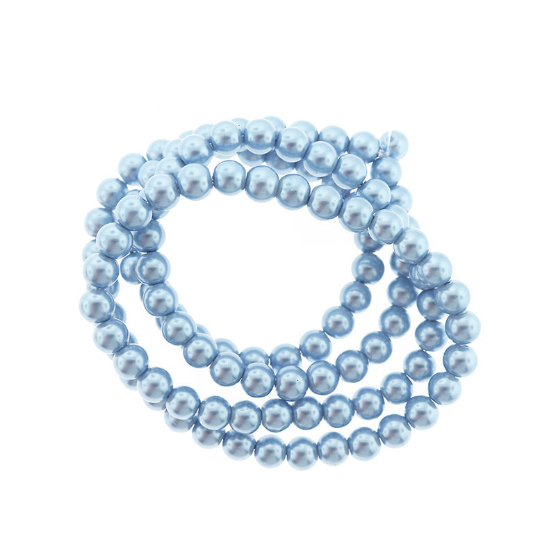Perles Rondes en Verre 8mm - Bleu Nacré - 1 Rang 105 Perles - BD2301