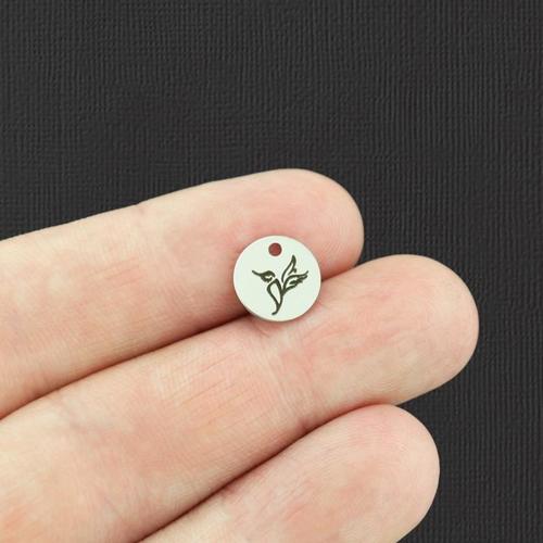 Hummingbird Stainless Steel 10mm Round Charms - BFS005-5473