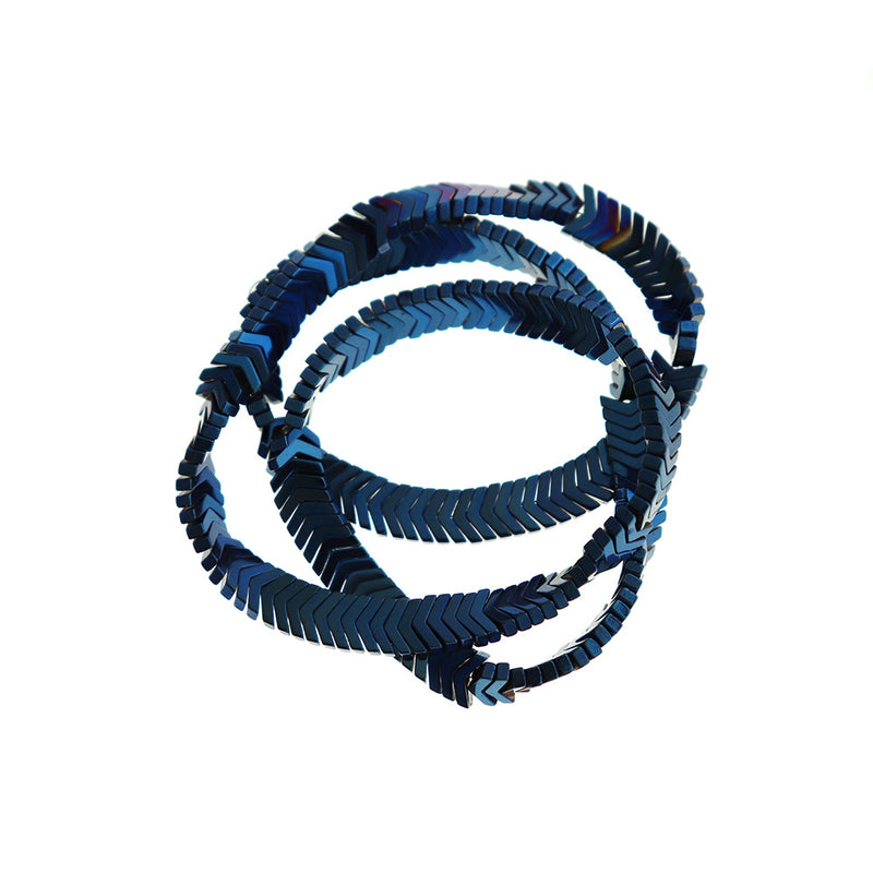 Chevron Hematite Beads 7mm - Metallic Blue - 1 Strand 57 Beads - BD1672