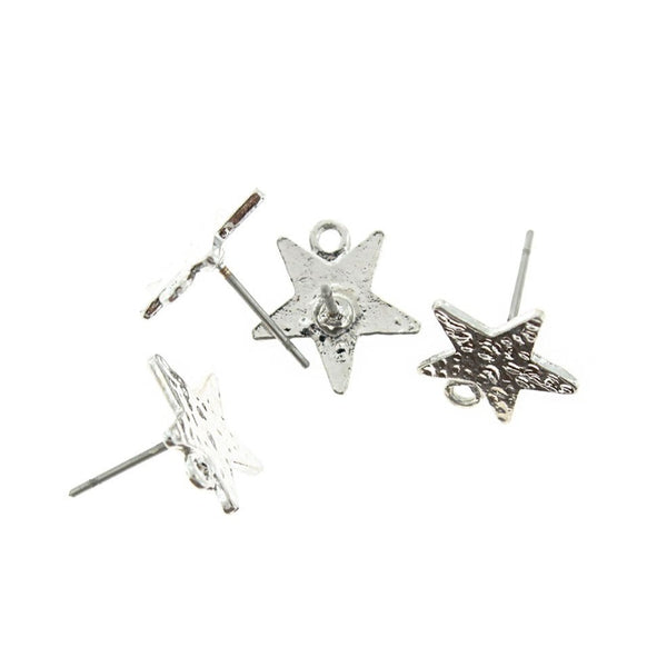 Boucles d'oreilles argentées - Bases de clous étoiles - 13 mm x 11 mm - 2 pièces 1 paire - Z457