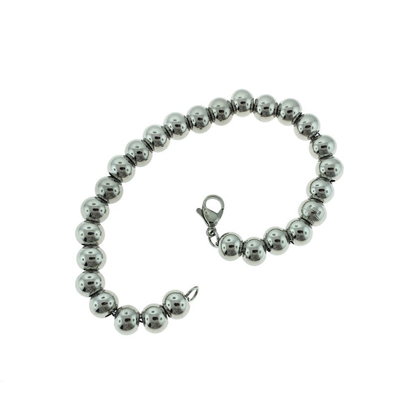 Bracelet Chaîne Câble Acier Inoxydable Avec Perles Intercalaires 7" - 8mm - 1 Bracelet - N638