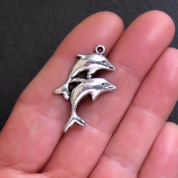 4 Dolphin Antique Silver Tone Charms - SC144