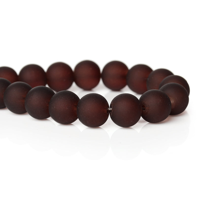 Perles de Verre Rondes 11mm - Marron Chocolat Givré - 1 Rang 86 Perles - BD670