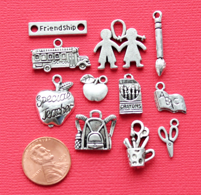 Kindergarten Charm Collection Antique Silver Tone 11 Different Charms - COL337