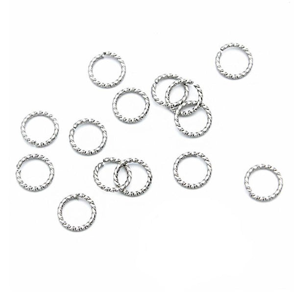 Stainless Steel Jump Rings 10mm x 1.3mm - Open 16 Gauge Braided Texture - 10 Rings - SS103