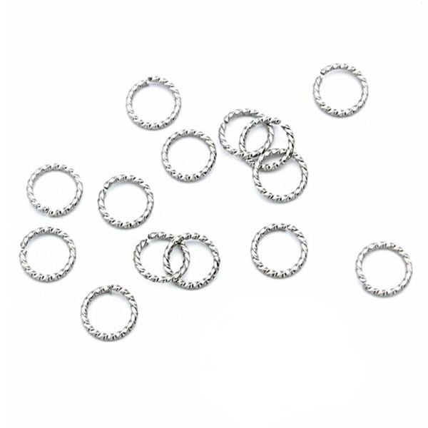 Stainless Steel Jump Rings 10mm x 1.3mm - Open 16 Gauge Braided Texture - 50 Rings - SS103