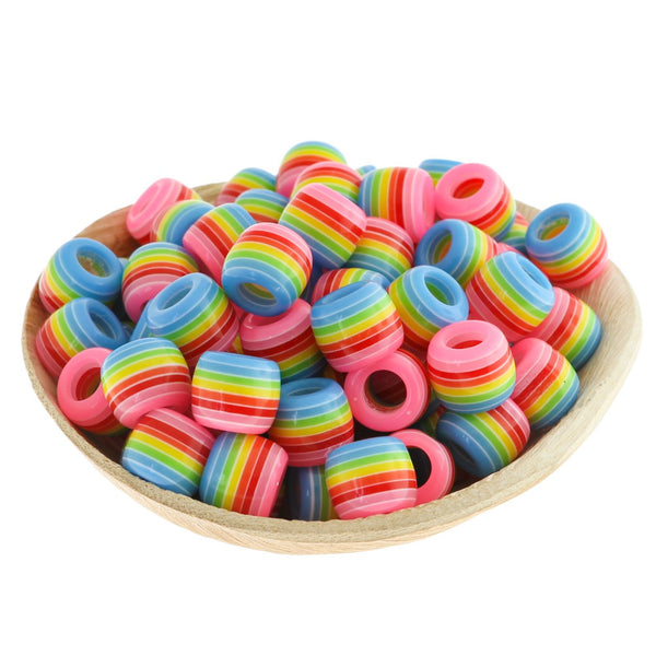 Barrel Resin Beads 11mm - Rainbow Stripe - 25 Perles - BD799