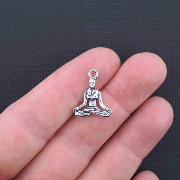 10 Yoga Antique Silver Tone Charms 2 Sided - SC3327