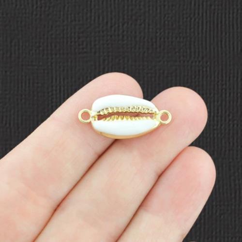 4 Cowrie Shell Connector Gold Tone Enamel Charms - E827